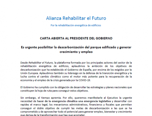 Alianza Rehabilitar el Futuro envía una carta abierta al presidente del Gobierno recordando que es urgente posibilitar la descarbonización del parque edificado y generar crecimiento y empleo